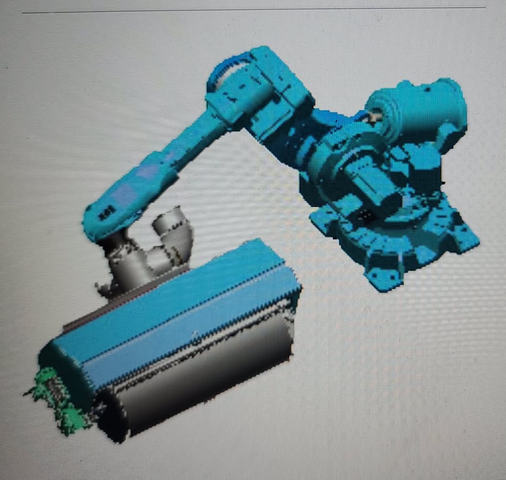 3D model of an ABB robot holding a feather duster tool