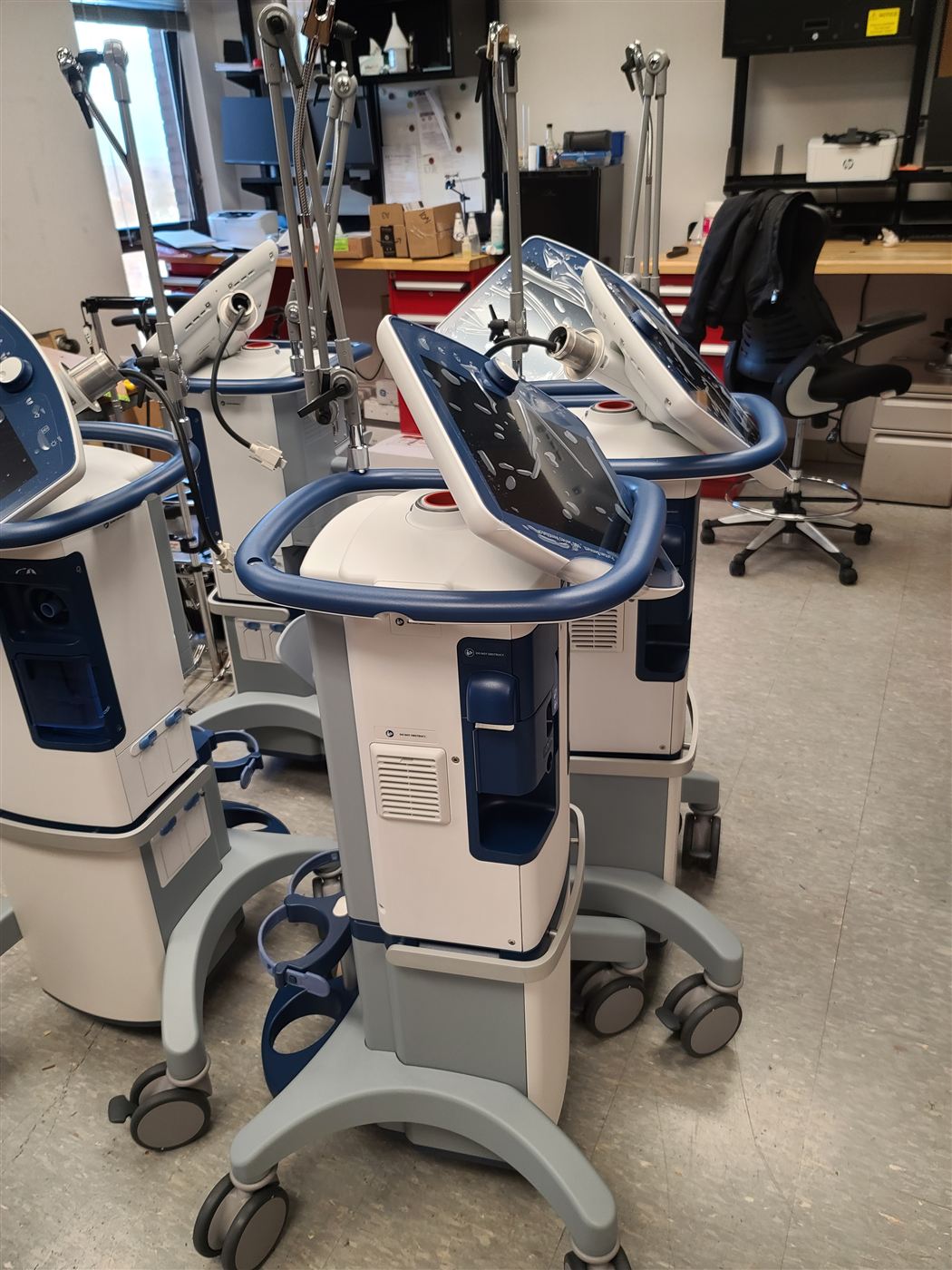 Puritan Bennett 980 ventilators in a service shop
